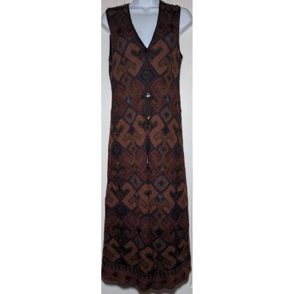 Peruvian Connection Maxi Waistcoat Women Size XS Alpaca Wool Sleeveless Cardigan
